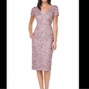 JS Collections Pink Applique Floral Midi Dress Size 6